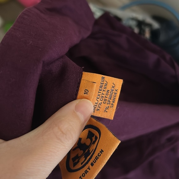 Tory Burch dark purple maroon ruffle front long sleeve button front shirt - Picture 8 of 8